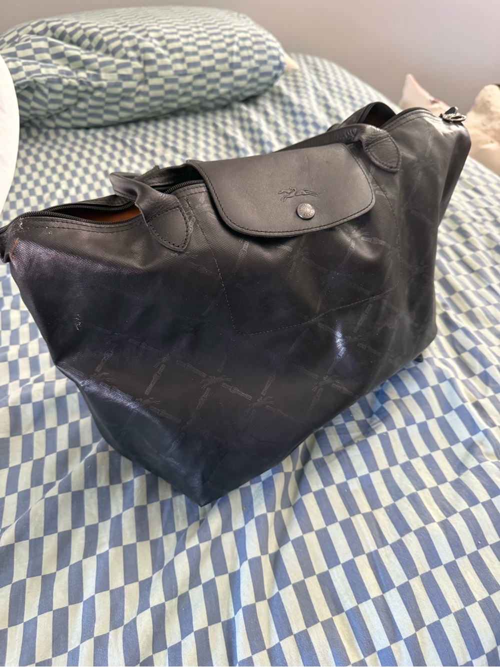 Black Leather Top-Handle Tote Bag